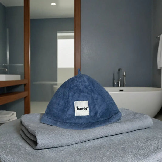 כובע סאונה – כחול / לבן